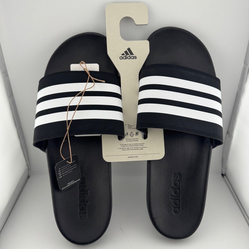 Adidas Adilette Comfort Slides Mens 12 Black White New JS4313 Sandals Athleisure